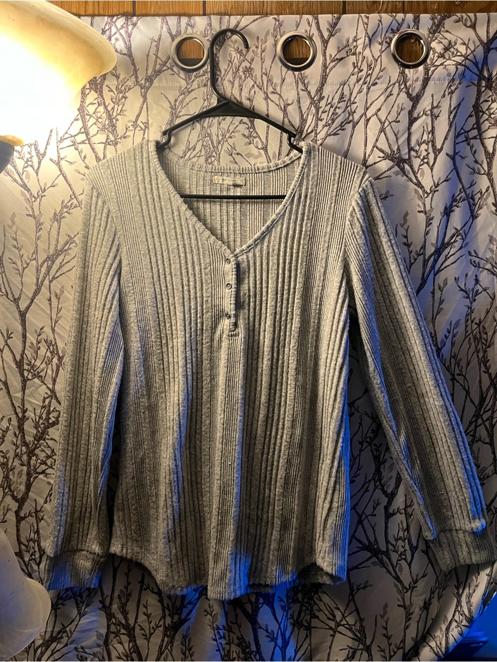 Maurices Heather Gray Ribbed Henley Top